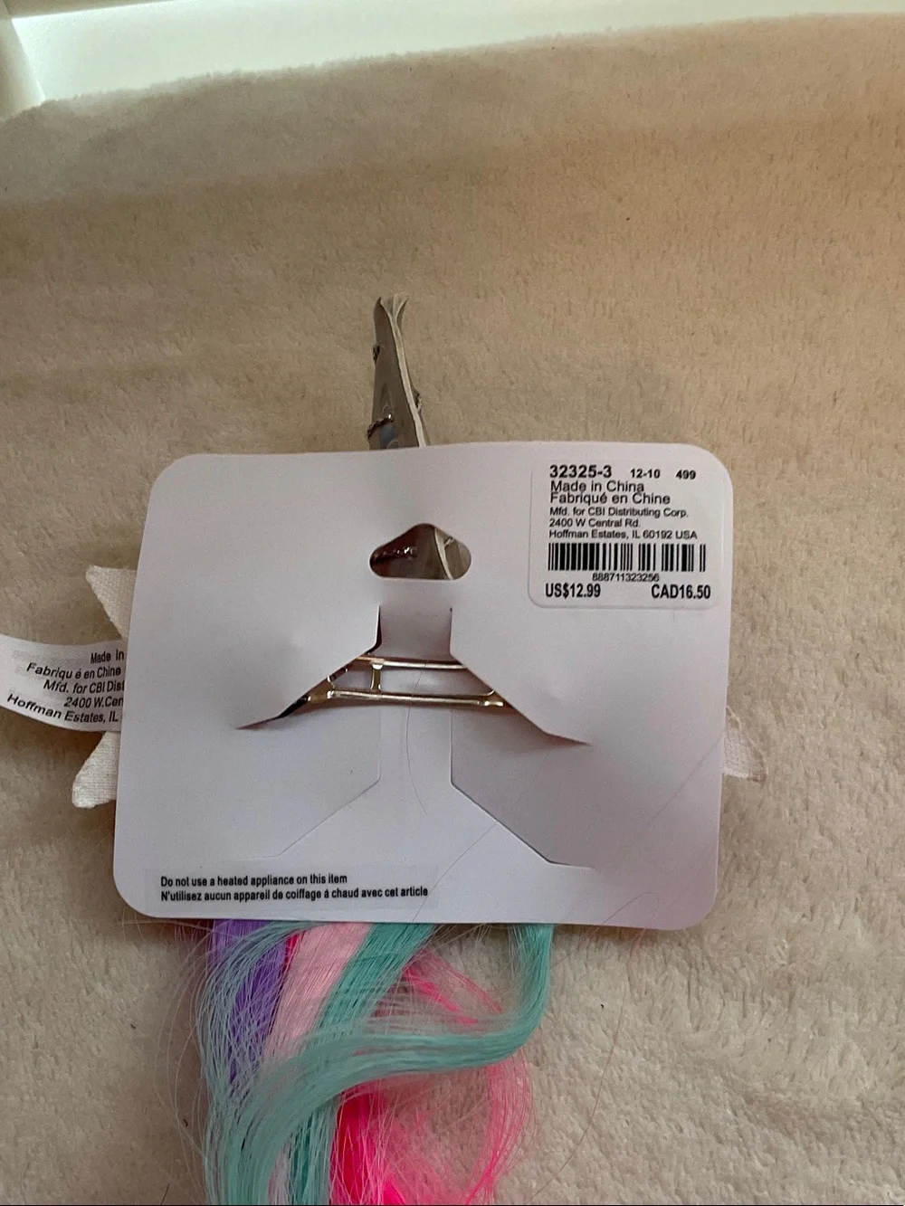 Claire's Glitter Unicorn Hair Clip with Pink, Purple & Teal Strands